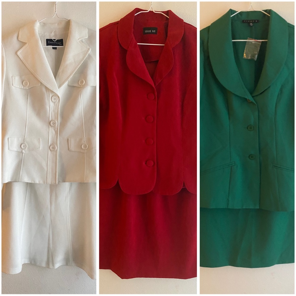 Classic Women's Skirt Suit Lot - Red, Green, and White Solid
